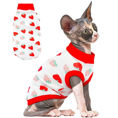 PUMYPOREITY Sphynx Cat Clothes, Stretchy Cat Sweater, Soft Hairless Cats Shirt, Pullover Cat Pajamas, Cat turtleneck for Sphynx Cornish Rex, Devon Rex, Red, XS