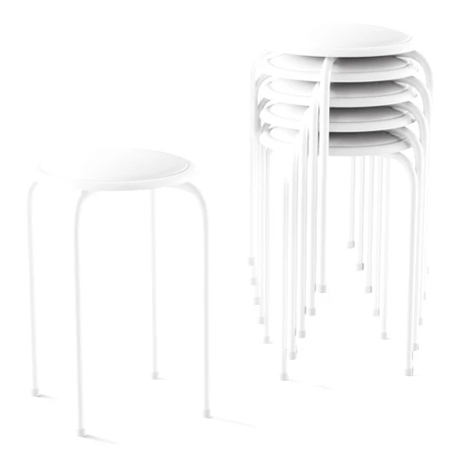 VECELO 6-Piece Stacking Stools, 17 Inch Standard Height, Padded Seat & Steel Legs, Portable Stackable Decoration Stools for School Classroom and Office Use, White