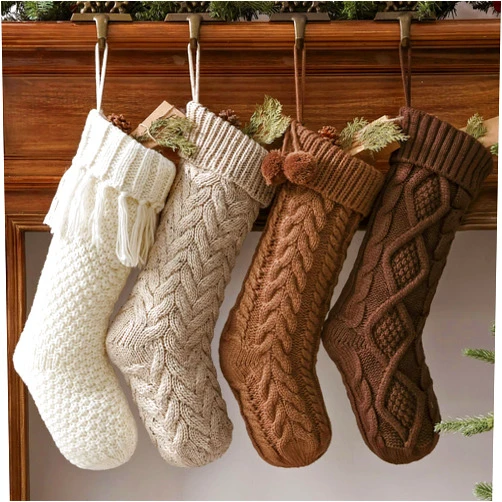 Pawliss Farmhouse Knitted Christmas Stockings: 4 Pack 18 Inch Rustic Neutral Cable Knit Fireplace Stockings, Cozy Hanging Xmas Stockings Stocking Decorations for Family Holiday Décor, Earth Tones
