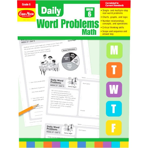Evan Moor Evan-Moor Daily Word Problems, Grade 6, Homeschooling & Classroom Resource Workbook, Problem-Solving Real Life Math Skills, Reproducible Worksheet ... Graphs, Charts (Daily Word Problems Math)