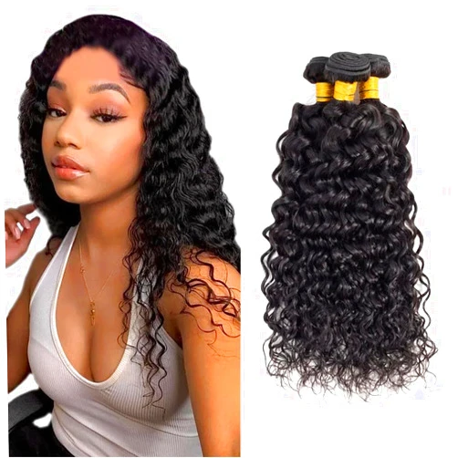 Biottihair Water Wave Bundles Wet And Wavy Human Hair Bundle 10 12 14 Inch Healthy And Soft 3 Bundles Double Weft Brazilian Virgin Remy Hair Extensions Natural Black Color