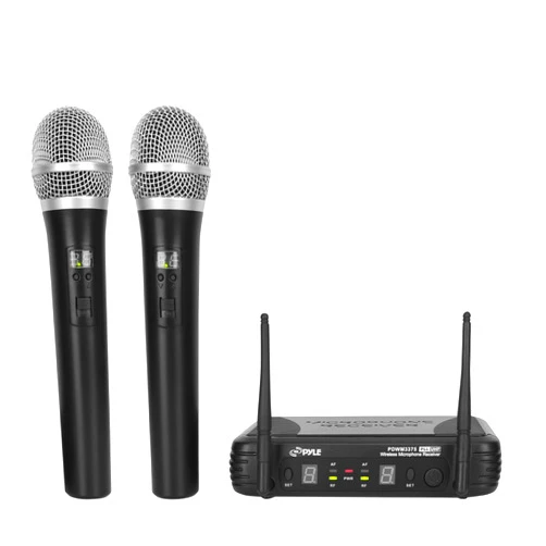 PYLE-PRO Professional Wireless Microphone System - Dual UHF Band, Wireless, Handheld, 2 MICS With 8 Selectable Frequency Channels, Independent Volume Controls, AF & RF Signal Indicators - PDWM3375