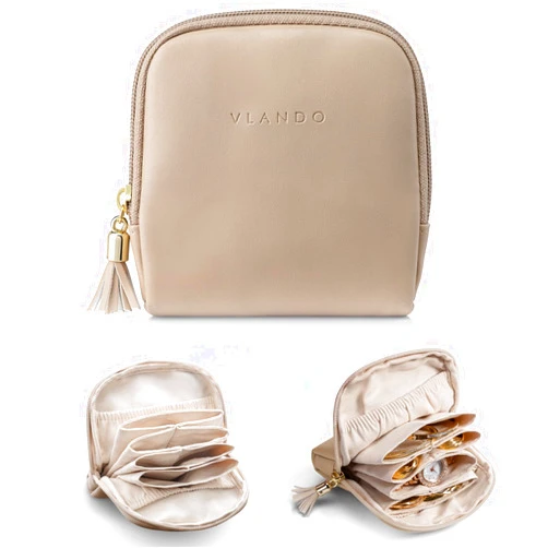 VLANDO Small Jewelry Travel Case,Gifts for Women,Jewelry Pouch Bags with Zipper,Velvet Jewelry Organizer Storage Bag for Bracelet Rings Earring-Toffee