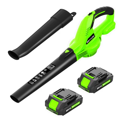 SEYVUM Leaf Blower, 20V Cordless Leaf Blower with 2 Pcs Battery, Electric Leaf Blower for Lawn Care, 320CFM 150MPH Battery Powered Leaf Blower, for Patio, Garden Cleaning, Fast Charger Included, Green