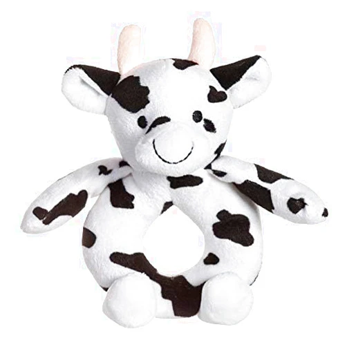 Apricot Lamb Baby Cow Calf Soft Rattle Toy, Plush Stuffed Animal for Newborn Soft Over 0 Months (cow, 6 Inches)