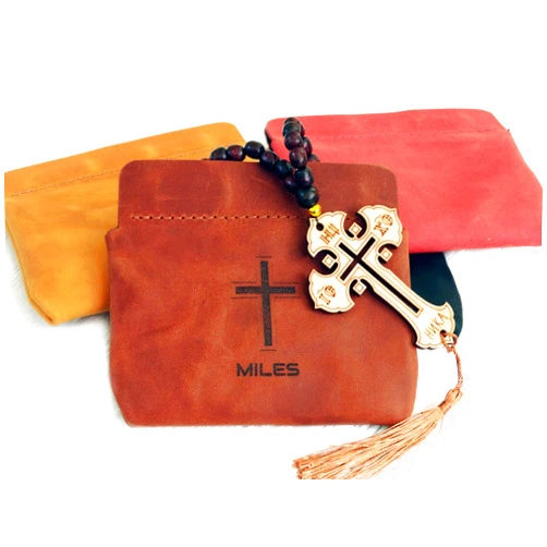 Brute Handcraft Personalized Full-Grain Leather Rosary Pouch, Religious Gift for 1st Communion and Confirmation