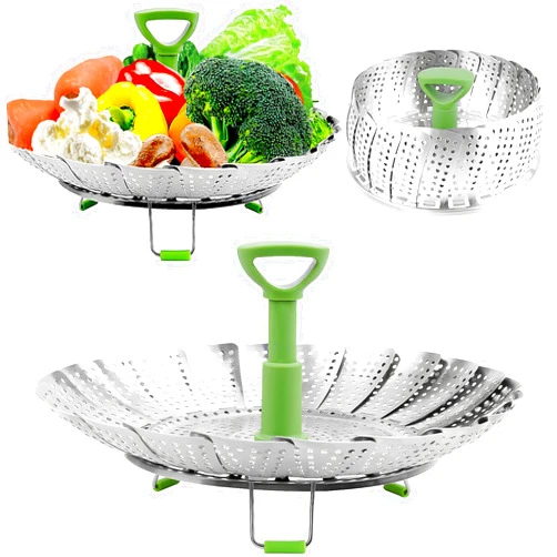 Consevisen Vegetable Steamer Basket for Cooking Food, Stainless Steel Veggie Steam Basket for Pot, Folding Expandable Steaming Insert with Extendable Handle Fits Various Size Pot, 5.1
