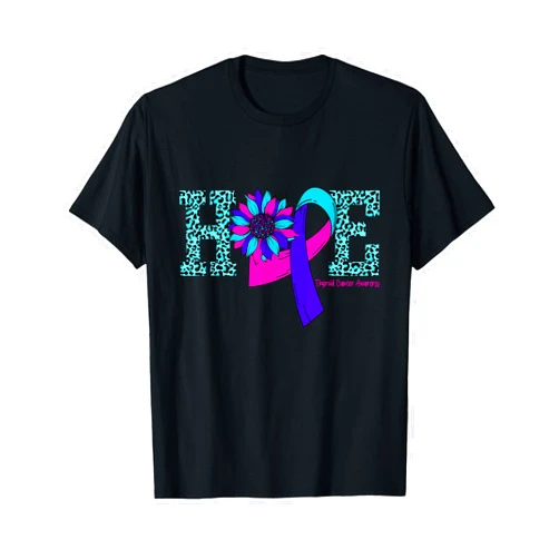 Thyroid Cancer Awareness Warrior TDK Thyroid Cancer Hope Ribbon Leopard Thyroid Awareness T-Shirt