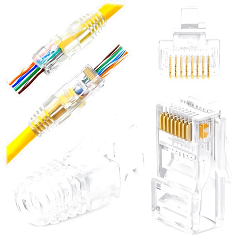 GTZ RJ45 Cat6 Pass Through Connectors and Strain Relief Boots - Pack of 50/50 - EZ to Crimp Modular Plug for Solid or Stranded UTP Network Cable