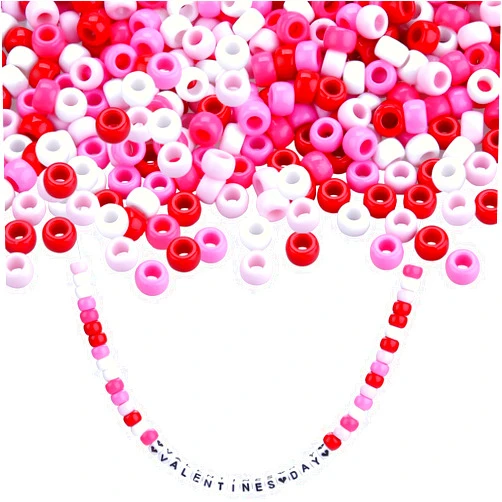 EFIVS ARTS 1000Pcs Pony Beads for Jewelry Bracelets Making Bracelets Beads Crafts Beads Pink Rose Red White Hair Beads for Braids