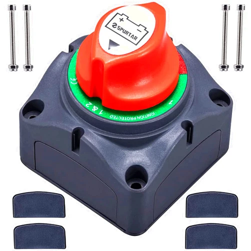 Spurtar Battery Disconnect Switch 1-2-Both-Off, DC 12V-48V Master Marine Battery Switch Power Cut Off for Marine Boat Car ATV RV Vehicle, Waterproof Battery Isolator Heavy Duty
