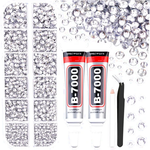 TINKRSTUFF 6100Pcs Resin Rhinestones for Crafting with 2Pcs 10ml B7000 Jewelry Glue, 1 Box Flatback Crystals Diamond (Clear) for Bedazzling Crafts DIY Nail Art Non Hotfix Gems for Clothing Shoes Tumblers