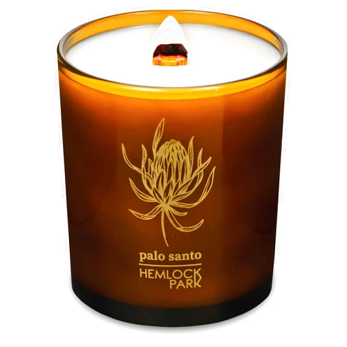 Hemlock Park Amber & Gold Wood Wick Candle Handcrafted with Natural Coconut Wax (Large 14 oz, Palo Santo)