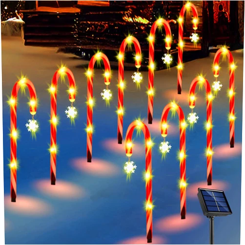 GROYARD 10Pack Solar Christmas Candy Cane Lights Snowflake Outdoor Pathway Driveway Markers Decoration Set of 10 Red and White Xmas Home Indoor Yard Lawn Decor