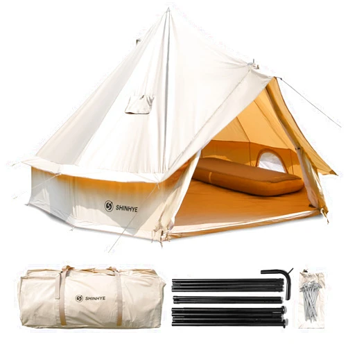 ShinHye Canvas Tent Bell Tent Glamping Tent, 4 Seasons Yurt Tent for Camping 3M/4M/5M Canvas Tents with Stove Jacks, Dream House Family Camping Outdoor Hunting Party (3M- 9.8FT)