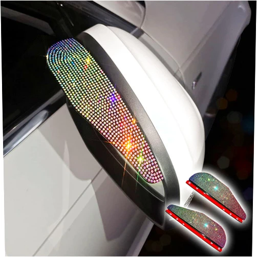 MINGZAIQIPEI Car Rear View Mirror Rain Eyebrows, 2PCS Bling Crystal Rear View Mirror Rain Visor Shade Blocker Cover Car Side Mirror Accessories (Multicolour)