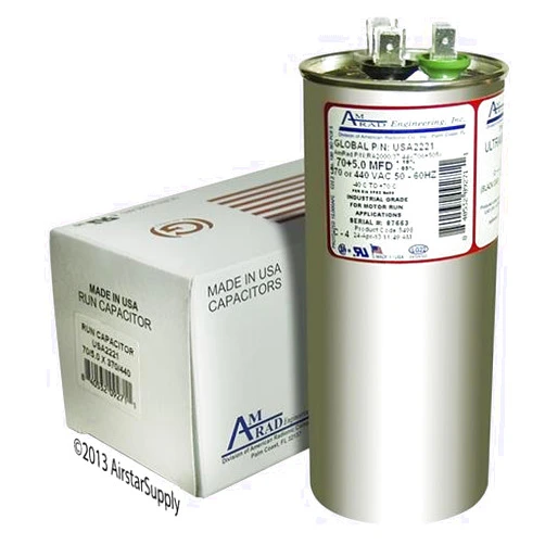 AMRAD Goodman CAP050700440CT Replacement - 70 + 5 uf/Mfd 370/440 VAC AmRad Round Dual Universal Capacitor, Made in The U.S.A.