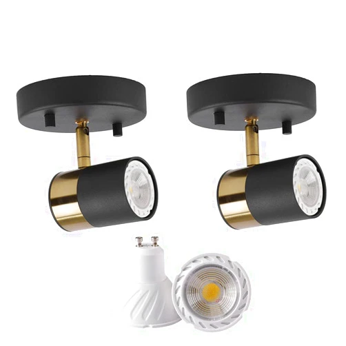 MINS Familio LED Directional Ceiling Spot Light, Adjustable Minimalist Black Gold Nordic Style Ceiling Spotlight for Home Office Events Exhibitions,Gu10 Warm White Bulbs Included(2-Pack)