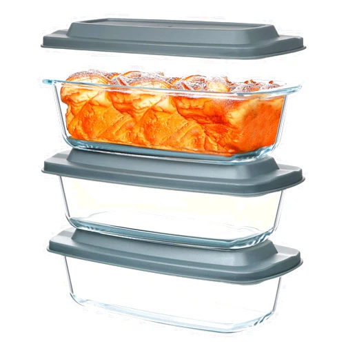 M MCIRCO 6-Piece Glass Loaf Pan with Lids Set, Meatloaf Pan With Airtight Lids, Loaf Pan For Bread, Cake, Pastries, Easy Grip, Fridge-to-Oven (1800ML/1.9Qt/ 7.2 Cups)