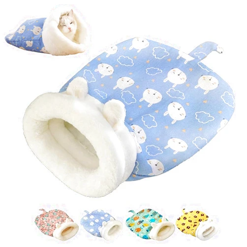 Generic 1PC Cat Sleeping Bag,Cat Sleeping Bag for Indoor Cats,Warm and Cozy Cat Sleeping Bag,Cat Winter Sleeping Bags, 360° Wrap Self Warm Cat Cave Bed Suitable for Pets Under 7.5 kg/16LB(Blue)