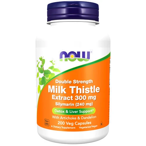 NOW Foods Supplements, Silymarin Milk Thistle Extract 300 mg with Artichoke and Dandelion, Double Strength, Supports Liver Function*, 200 Veg Capsules