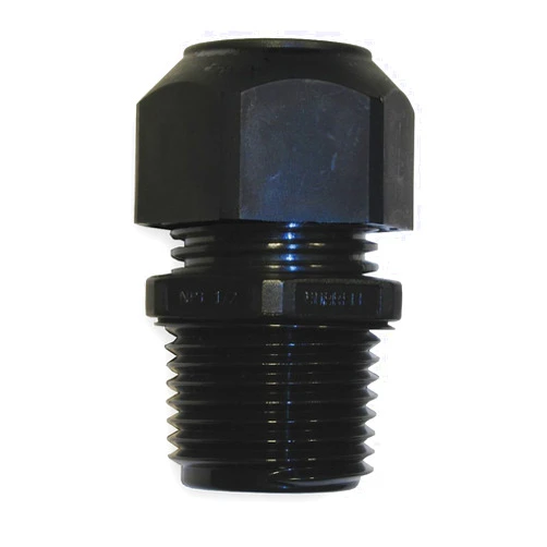 Hubbell Cable Connector, PG21, Straight, Black