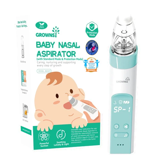 GROWNSY Nasal Aspirator for Baby with Protection Mode, Electric Nose Suction for Baby, Automatic Baby Nose Sucker with 3 Silicone Tips, Adjustable Suction Level, Music and Light Soothing Function
