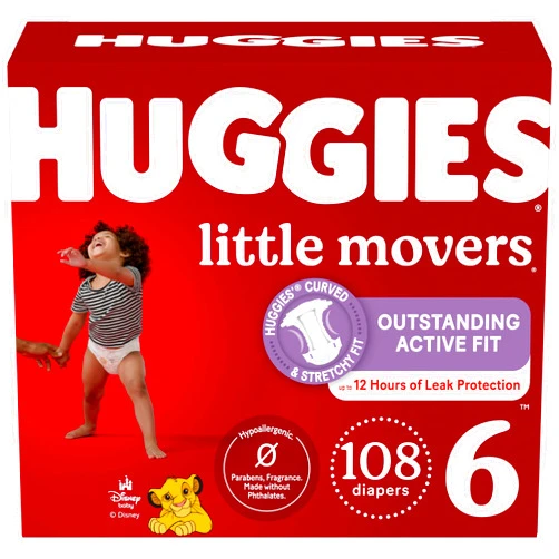 Huggies Size 6 Diapers, Little Movers Baby Diapers, Size 6 (35+ lbs), 108 Count, Packaging May Vary