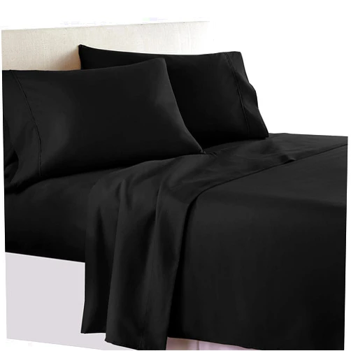 Apsley Linen Solid Color Supima ELS Cotton 6-PCs Sheet Set (1 Fitted, 1 Flat, 4 Pillowcase) Fits 15-18'' Deep Pocket Heavy Rich Quality Sateen Weave Silky Soft Breathable (King, Black)