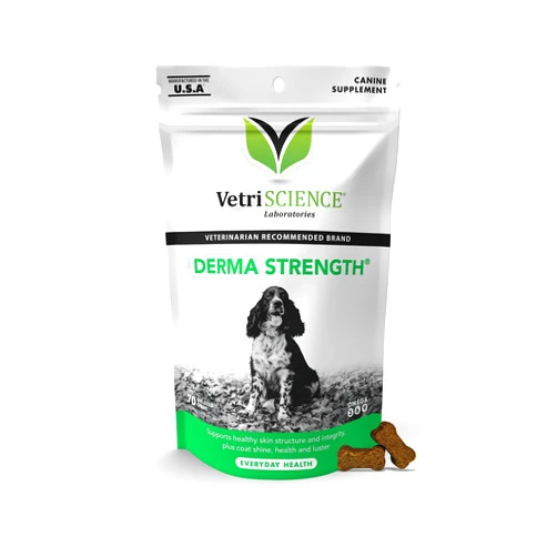 VETRISCIENCE Derma Strength Allergy Dog Chews for Itchy Skin and Immunity with Omega 3, 70 Soft Chews - Supports Healthy Skin and Coat for Dogs and Seasonal Allergies