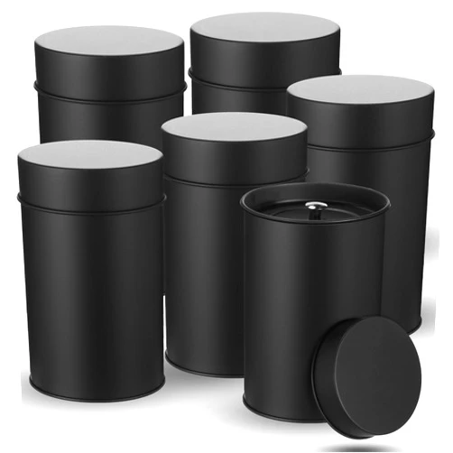 Zopeal 10 Packs Tea Tin Canister Tea Tins for Loose Tea Metal Tea Canister 16 oz Round Tin Can with Lid Canister for Tea Double Seal Tea Canisters Tea Container for Kitchen Storage Tea Coffee Sugar (Black)