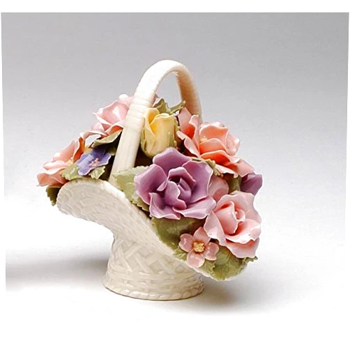 Cosmos Gifts Fine Porcelain Rose Flowers Bouquet Basket Figurine, 4-1/2