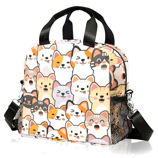 WOBAGMEN Cute Lunch Bag for Women,Insulated Cat Lunch Box for Kids Small Lunch Totebag Reusable Leakproof Lunch Bag With Shoulder Strap for Girls Boys School Work Picnic
