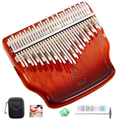 ZulkY 34 Keys Kalimba Thumb Piano Includes Chromatic Scales Beginner's Set Protective Case Tuning Hammer African Instruments with Manual for Children Adults Beginners Best Gift (Brown B)