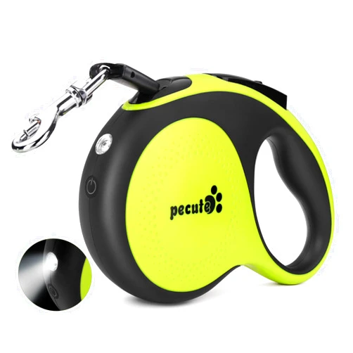 Pecute 16 ft Retractable Heavy Duty Dog Leash with Light Rechargeable, Walking Dog Leash with Nylon Tape, 360° Tangle-Free, One-Button Control, High Strength Hook for Large Dog Up to 110 lbs