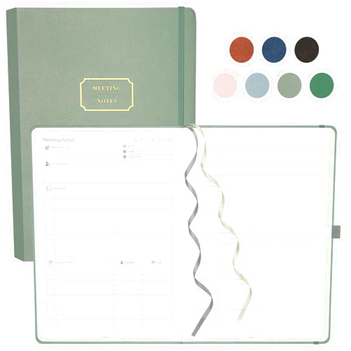 EMSHOI Meeting Notebook for Work with Action Items - 240 Pages A4 Large Project Planner Agenda Organizer Work Notebook for Women Men Office Business, PU Leather Hardcover, 8.5