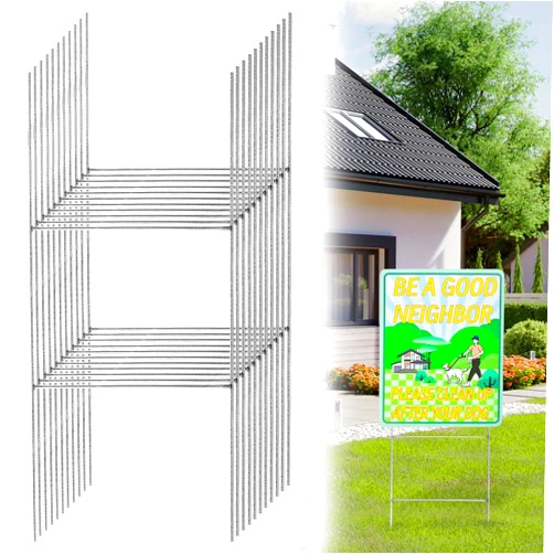 Sankoly 12 Pack Yard Sign Stake 16.5'' x 7'' Heavy Duty Wire Stakes Metal H-Stakes Yard Sign Holder for Sale Signs Warning Signs Party Signs