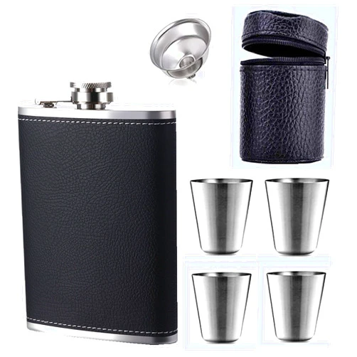 V/A Flask 8oz,304 (18/8) Stainless Steel flask Black Leak Proof flask,Whiskey Flasks for Liquor for Men,Funnel and Shot Glasses Flask Set,Gift for Men