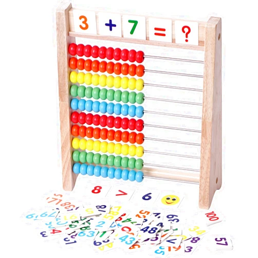 Flzoaveus Educational Abacus for Kids Math - 10 Row Wooden Counting Frame with Number 1-100 Cards - Teach Counting, Addition and Subtraction, Preschool Learning Math Toys for Boys Girls Gift 3 4 5 Year Old