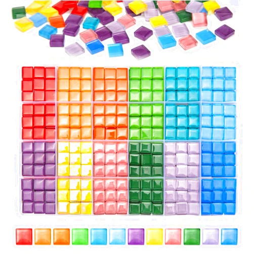 Fuceury 432 pcs Glass Mosaic Tiles, 12 Colors 10mm Mosaic Glass Pieces with Storage Box, Transparent Mosaic Tiles for Crafts Bulk, Mosaic Supplies for Home Decoration, Art Crafts