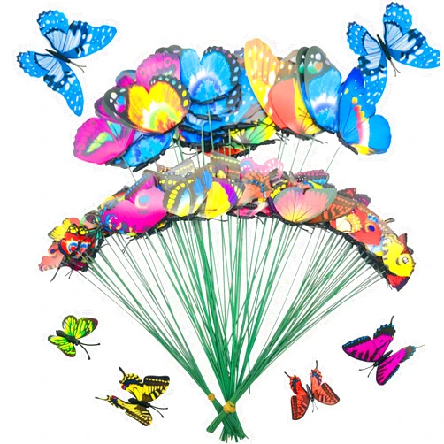 Allazone 3D Garden Dragonfly Butterfly Stakes, 100 PCS Colorful Butterflies on Sticks Garden Ornaments Indoor Outdoor Yard Garden Flower Pot Decoration, Miniature Fairy Garden Decoration