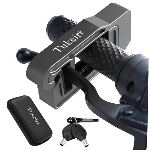 Tukeirt Motorcycle Lock - Adjustable Anti Theft for Motorcycles Mopeds Motorbikes Scooters ATVs Dirt Bike Street Bike Braking The Front Wheel Use on Grip Brake Handlebar(Black)