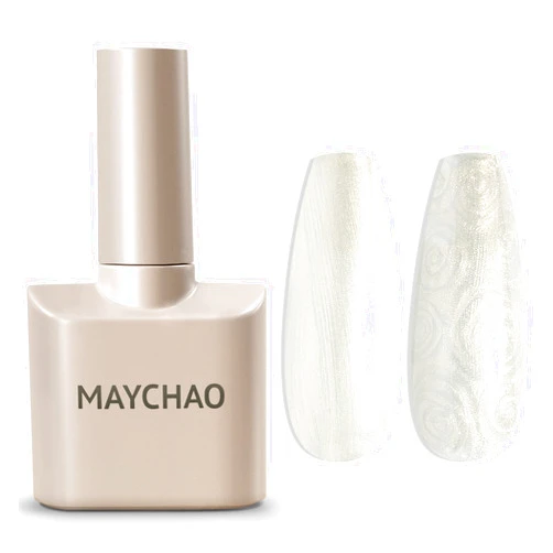 MAYCHAO 15ML Pearl Gel Nail Polish Pearlescent Shell Shimmer Mermaid Aurora White Gel Polish Swirl Thread Effect Soak Off UV LED Lamp Curing for Nail Art Manicure Salon DIY at Home, 0.5 OZ