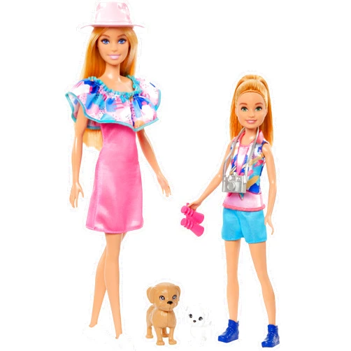 Barbie & Stacie Doll Set with 2 Pet Dogs & Accessories, Dolls with Blonde Hair & Blue Eyes, Summer Clothes