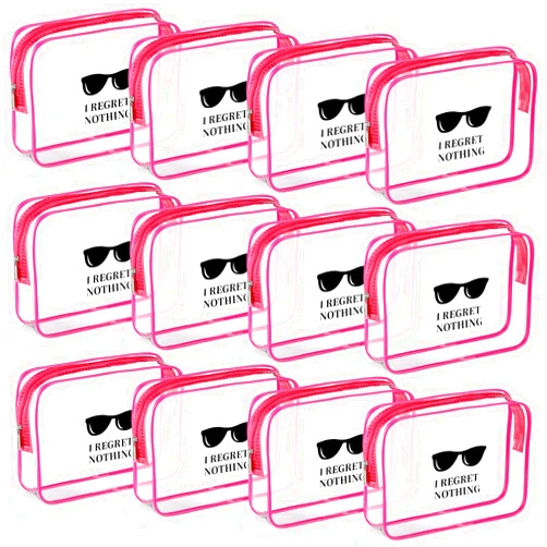 Sotiff 10 Pieces Hangover Party Favor Bags Bachelorette PVC Bag with Zipper Handles I Regret Nothing Pouch Waterproof Hangover Storage Supplies for Bachelorette Party Favors Weddings(Rose Red)