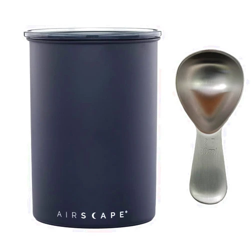 Planetary Design Airscape Stainless Steel Coffee Canister & Scoop Bundle - Food Storage Container - Patented Airtight Lid Pushes Out Excess Air - Preserve Food Freshness (Medium, Matte Black & Brushed Steel Scoop)