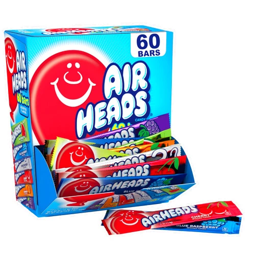Airheads Candy Bars, Variety Bulk Box, Chewy Full Size Fruit Taffy, Gifts, Holiday, Parties, Concessions, Pantry, Non Melting, Party, 60 Individually Wrapped Full Size Bars