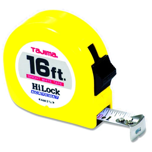 TAJIMA Tape Measure - 16 ft x 1 inch Hi-Lock Measuring Tape with Durable ABS Case & Acrylic Coated Blade - HL-16BW