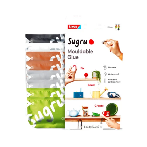 Tesa Sugru Super Glue - Waterproof Glue for Home Improvement + Craft Glue Tasks - Use as Wood Glue, Poster Putty or Silicone Adhesive for Repairing + Bonding - 8 Pack - Natural Colors (3.5g/ea)