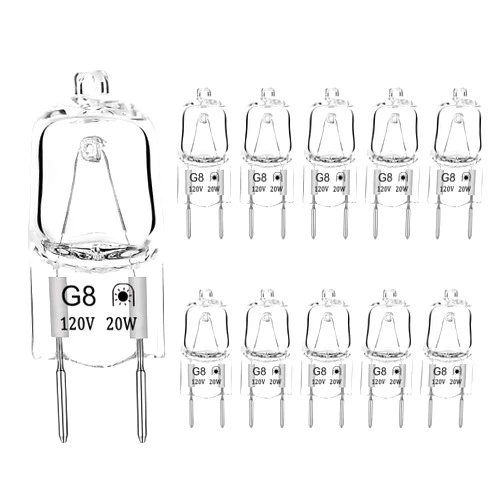 Lacnooe G8 Halogen Bulb 20W 120V Dimmable T4 JCD Type G8 Base Bi-Pin Xenon Bulb for Under Cabinet Puck Lights, Kitchen Hood, Landscape Lights, Warm White 2700K (10 Pack)